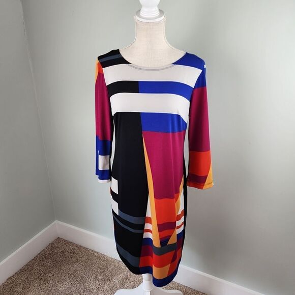 Robbie Bee Women's Colorful Color Block Shift Dress Size 8 - Picture 1 of 7